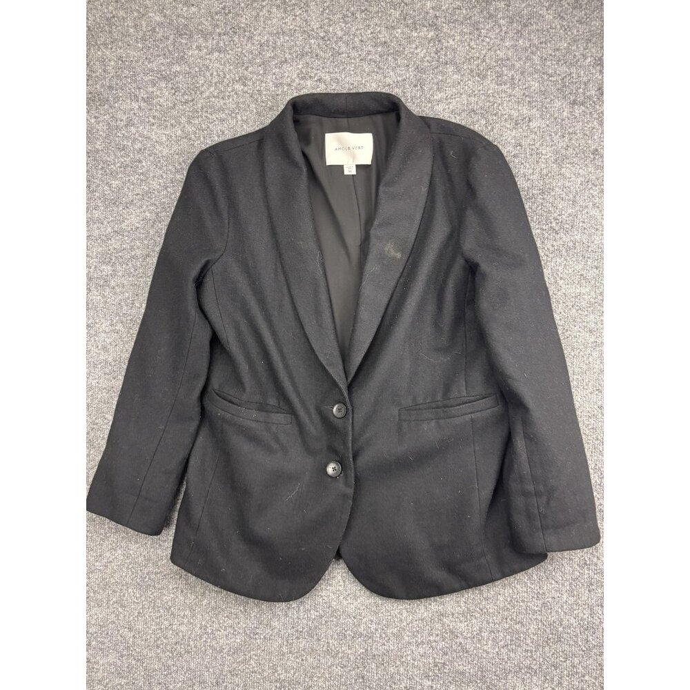 Amour Vert Blazer Jacket Womens XS Black Wool Tuxedo Shawl Collar 2 Button